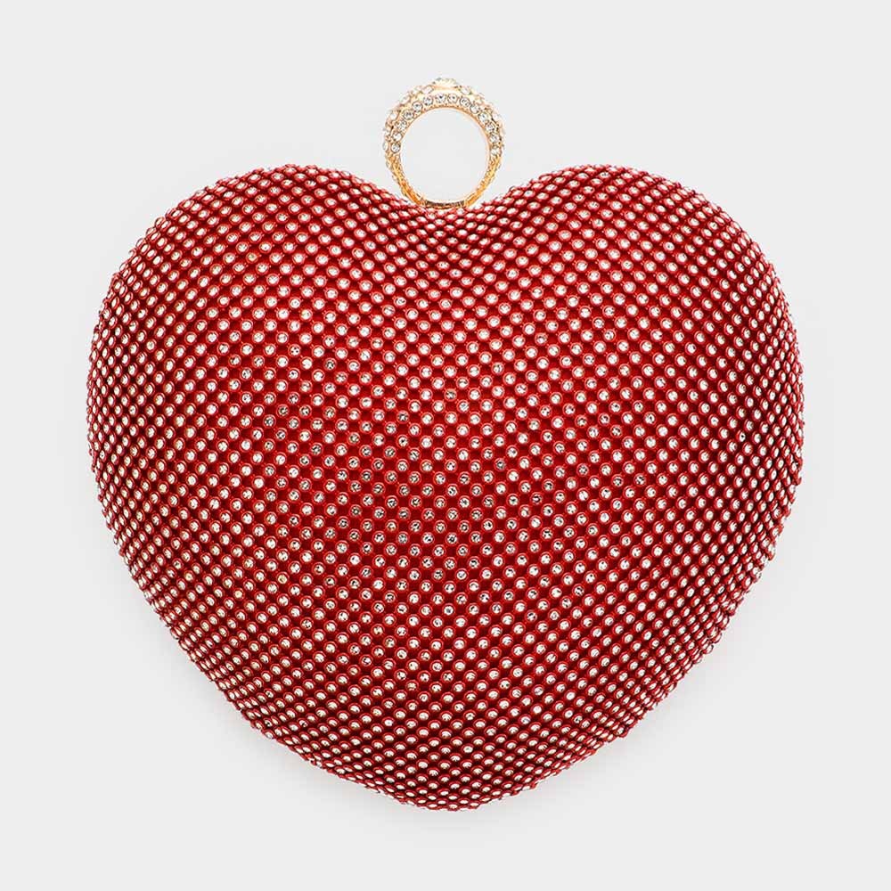 Red Rhinestone Heart Shaped Evening Bag